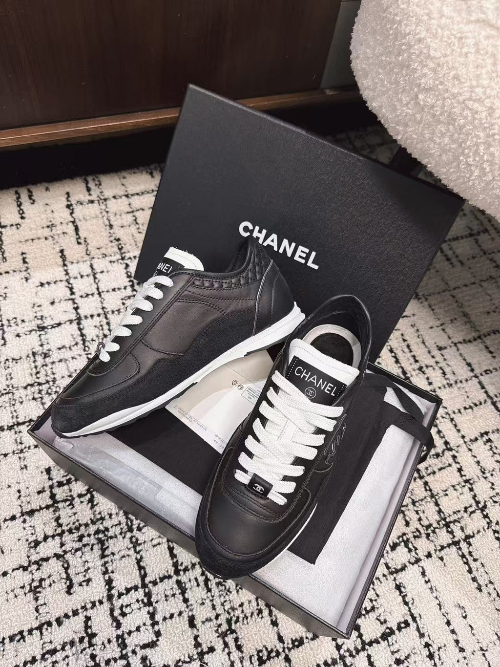 CHANEL TRAINERS SNEAKER IN BLACK CALFSKIN AND SUEDE