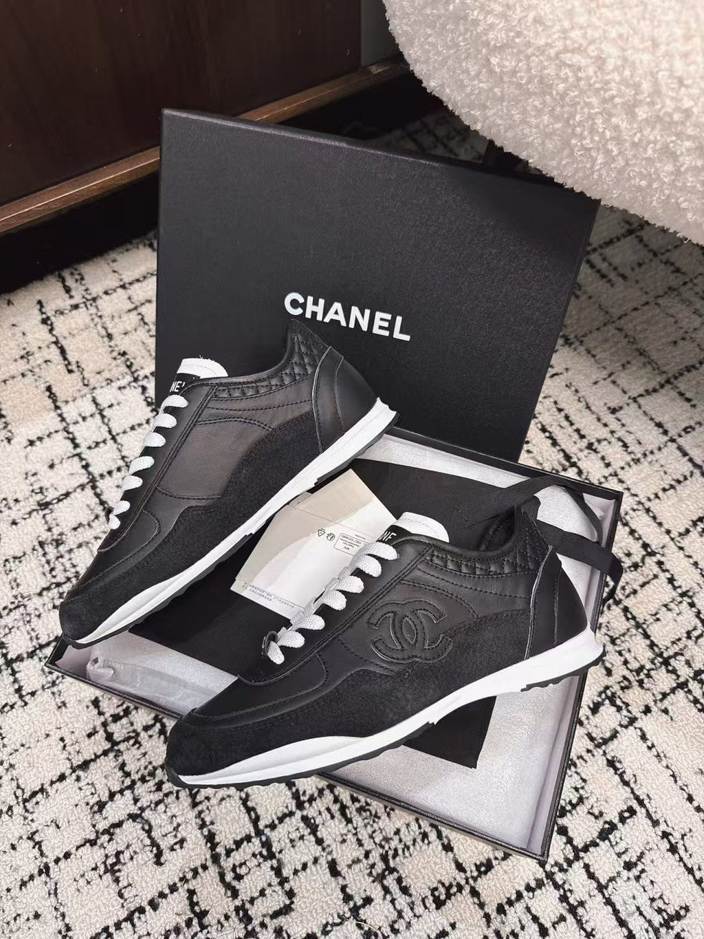 CHANEL TRAINERS SNEAKER IN BLACK CALFSKIN AND SUEDE
