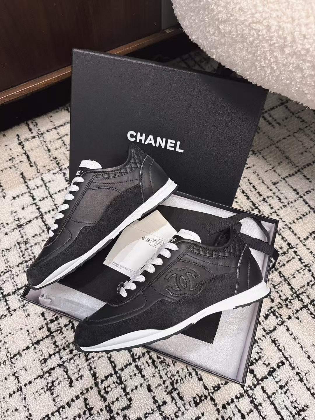 CHANEL TRAINERS SNEAKER IN BLACK CALFSKIN AND SUEDE