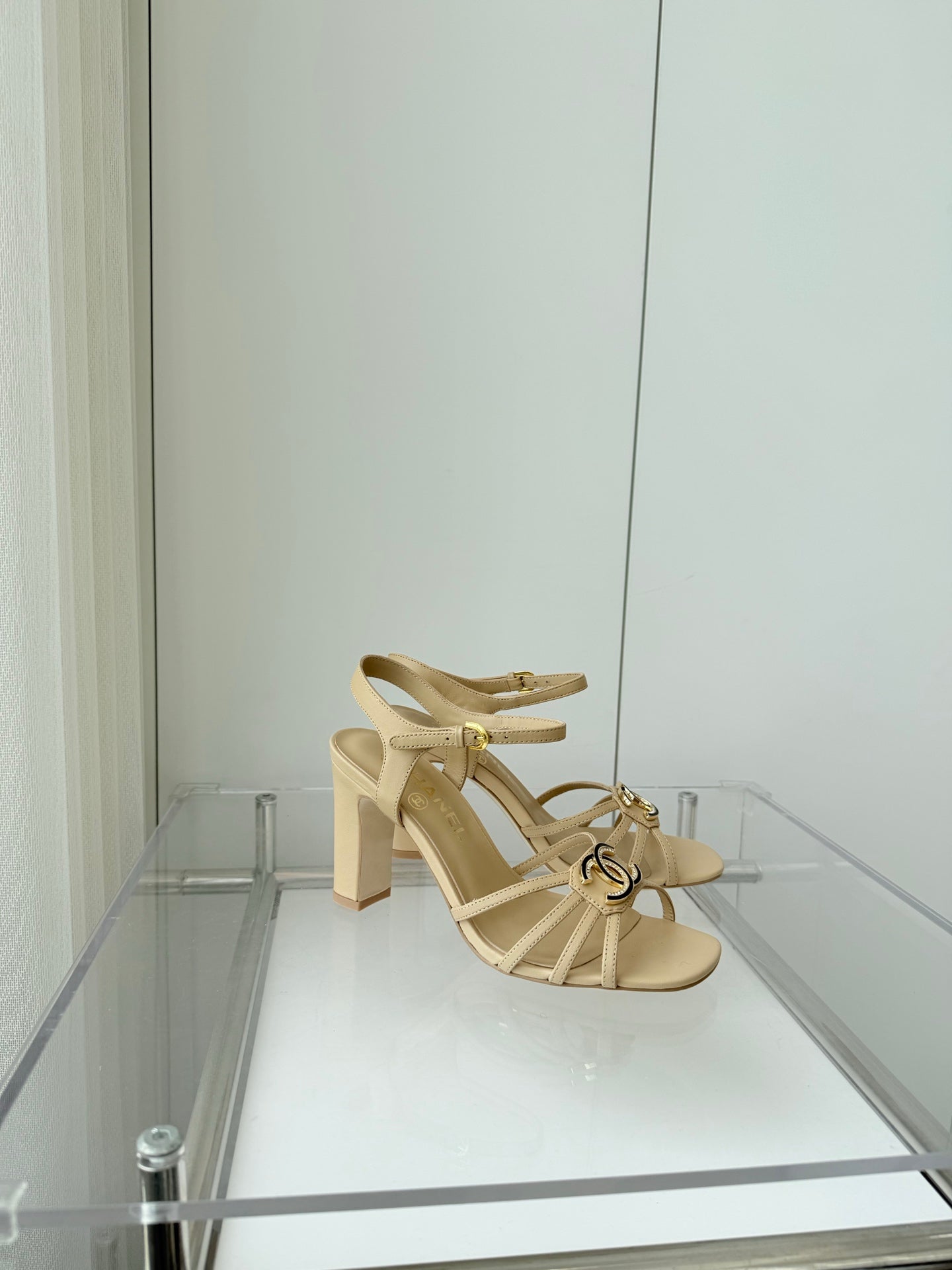 CHANEL HIGH HEEL SANDALS 85 MM IN FLAX YELLOW LAMBSKIN