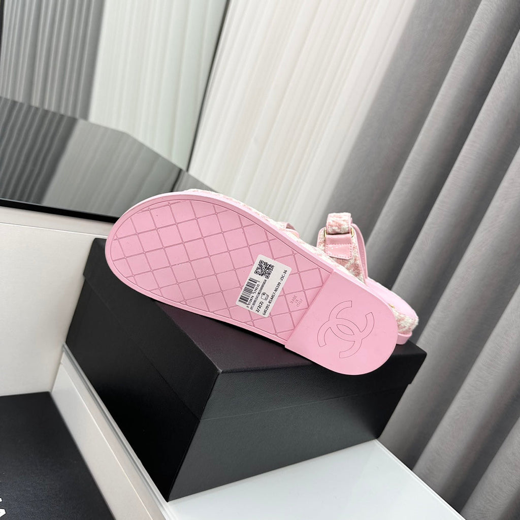 CHANEL dad sandals pink white mules