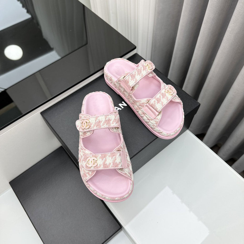 CHANEL dad sandals pink white mules