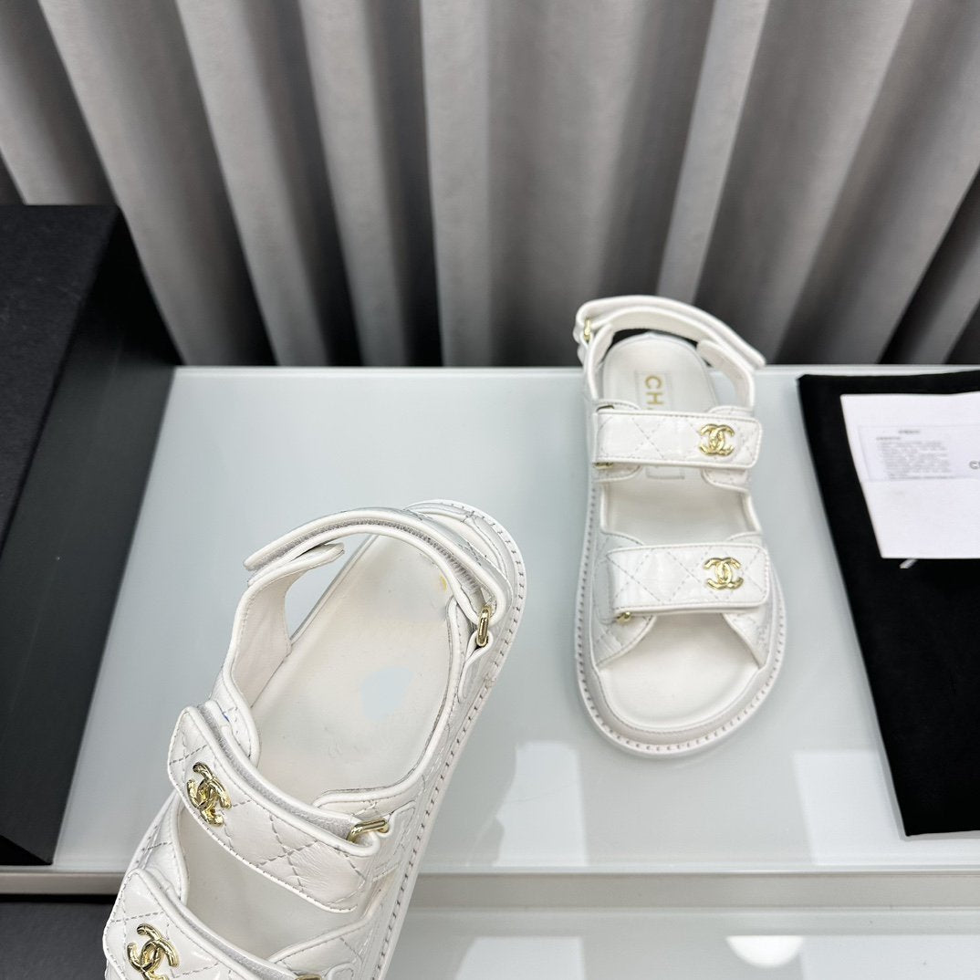 CHANEL dad sandals white pantet lambskin