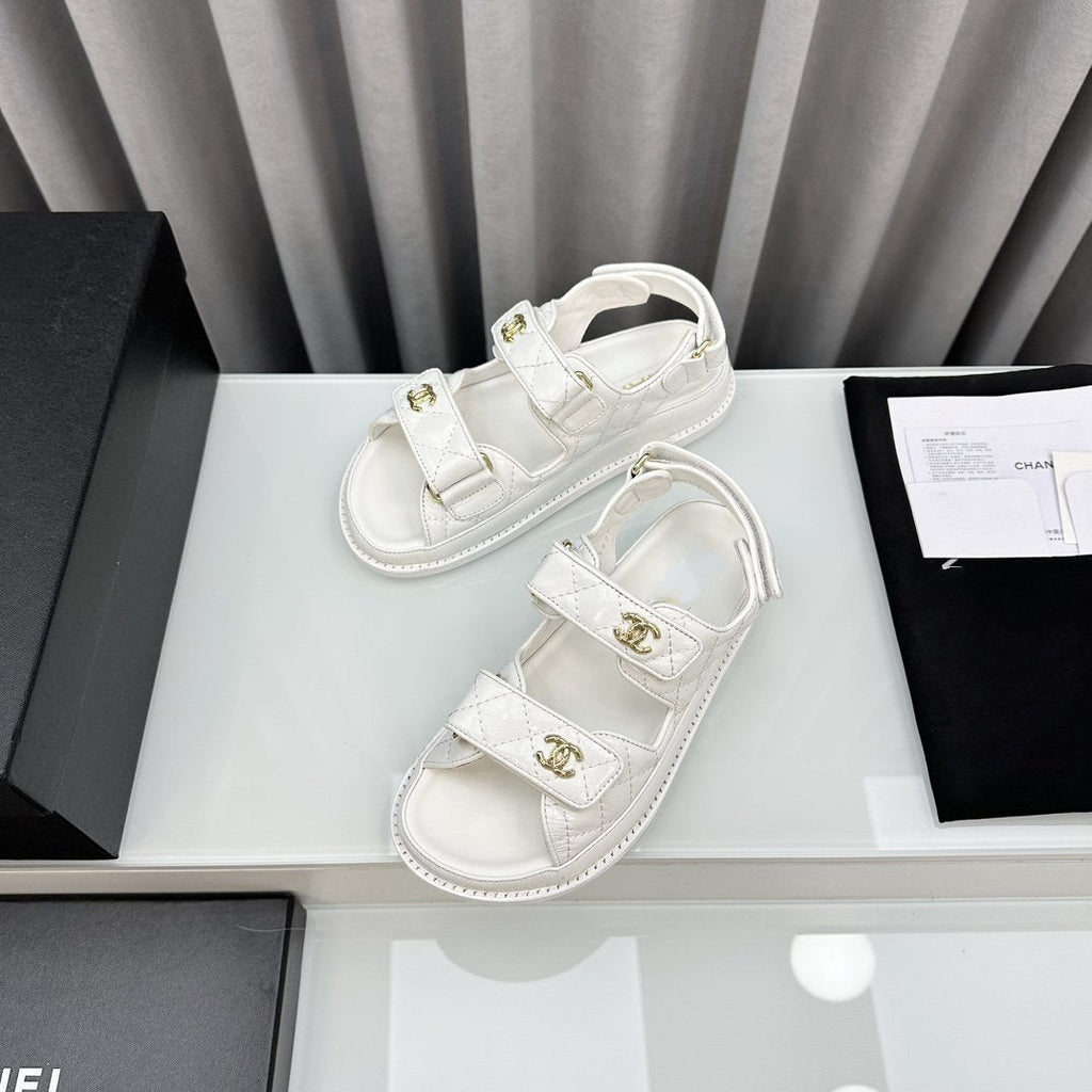 CHANEL dad sandals white pantet lambskin