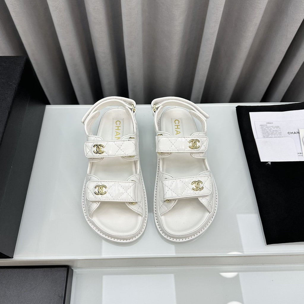 CHANEL dad sandals white pantet lambskin