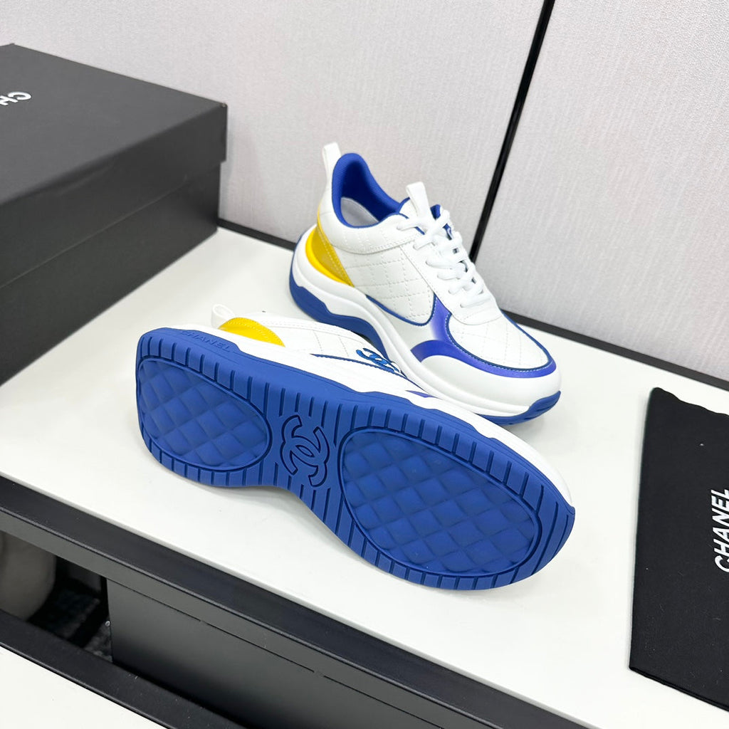 CHANEL SNEAKER IN WHITE MIX COBALT BLUE EMBROIDERED LAMBSKIN