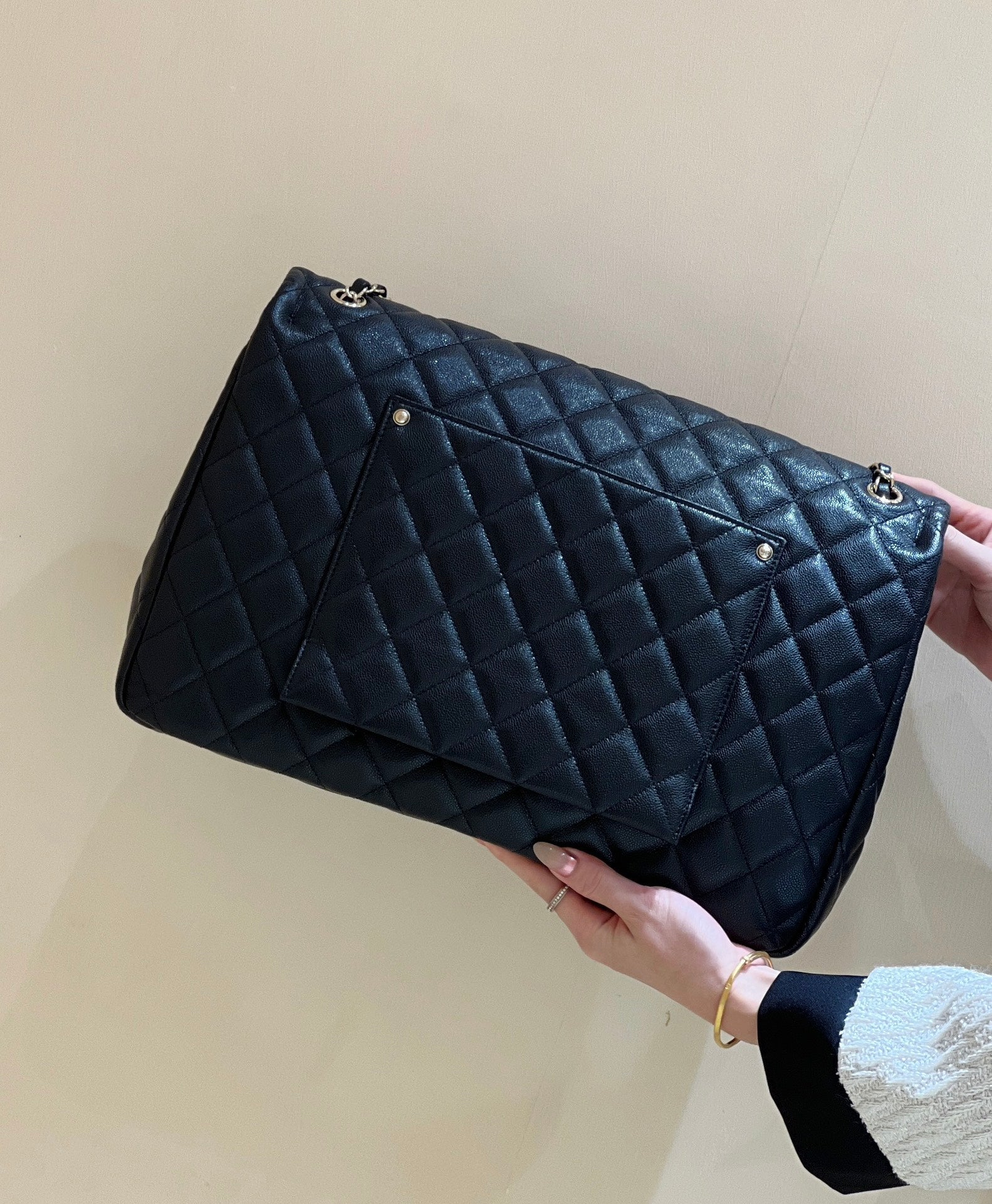 CHANEL 25S  CLASSIC JUMBO BAG 38 IN BLACK LAMBSKIN