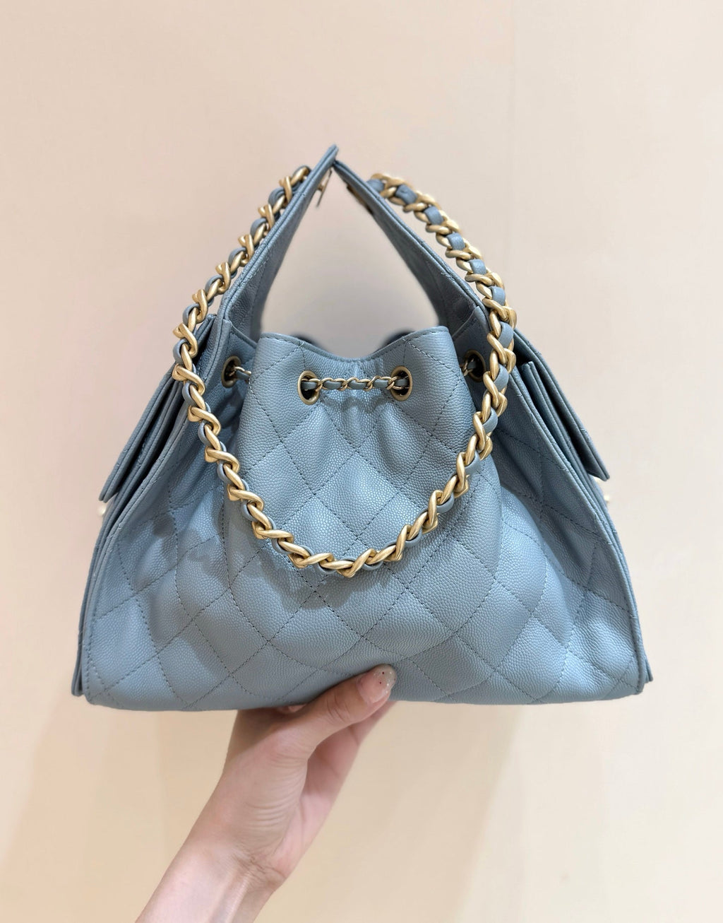 CHANEL 25S HOBO BAG 30 IN LIGHT BLUE CAVIAR WITH GOLD HARDWARE
