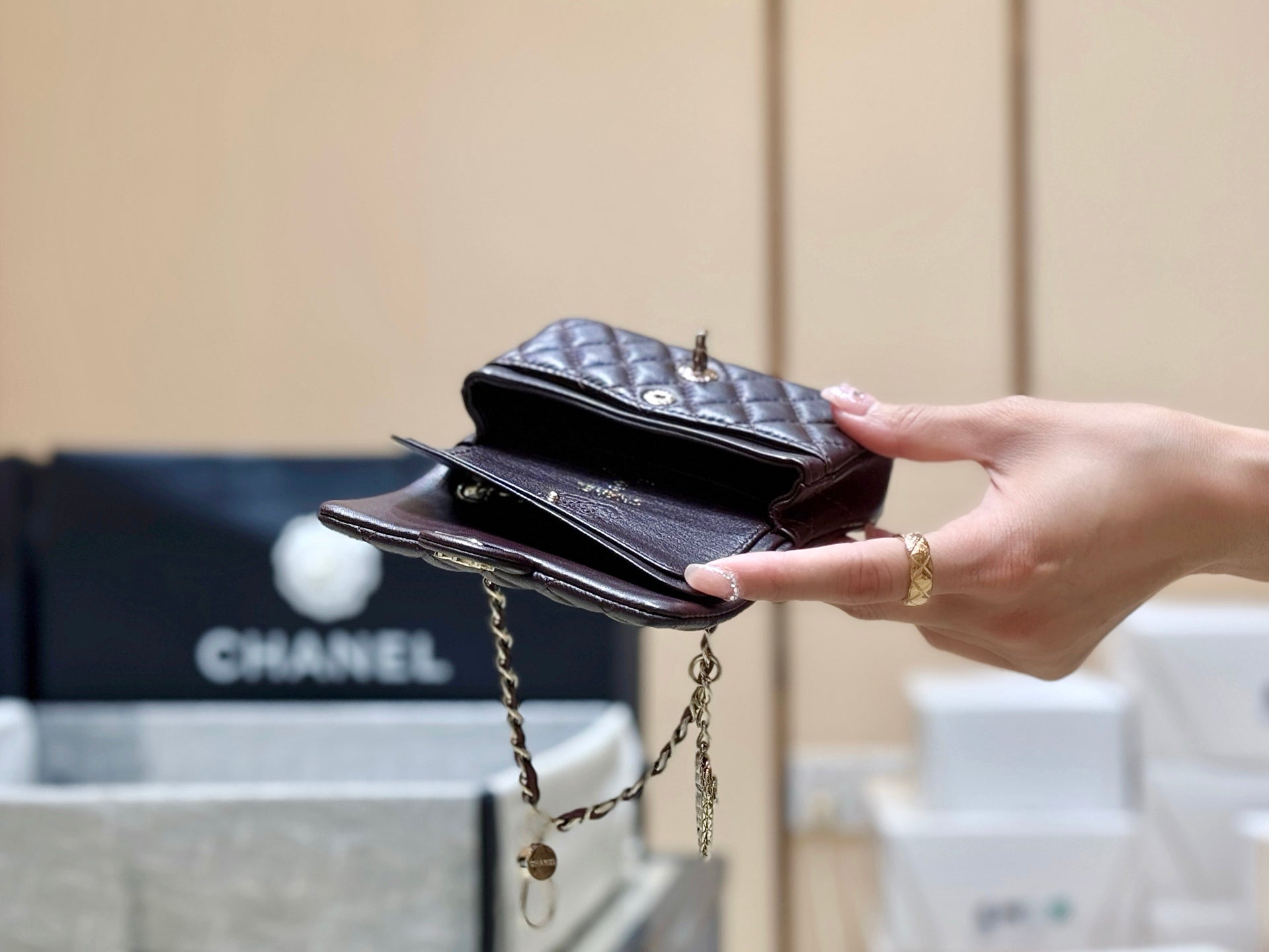 CHANEL 25S  MINI CF BAG 12 IN DARK BROWN LAMBSKIN HEART MODEL