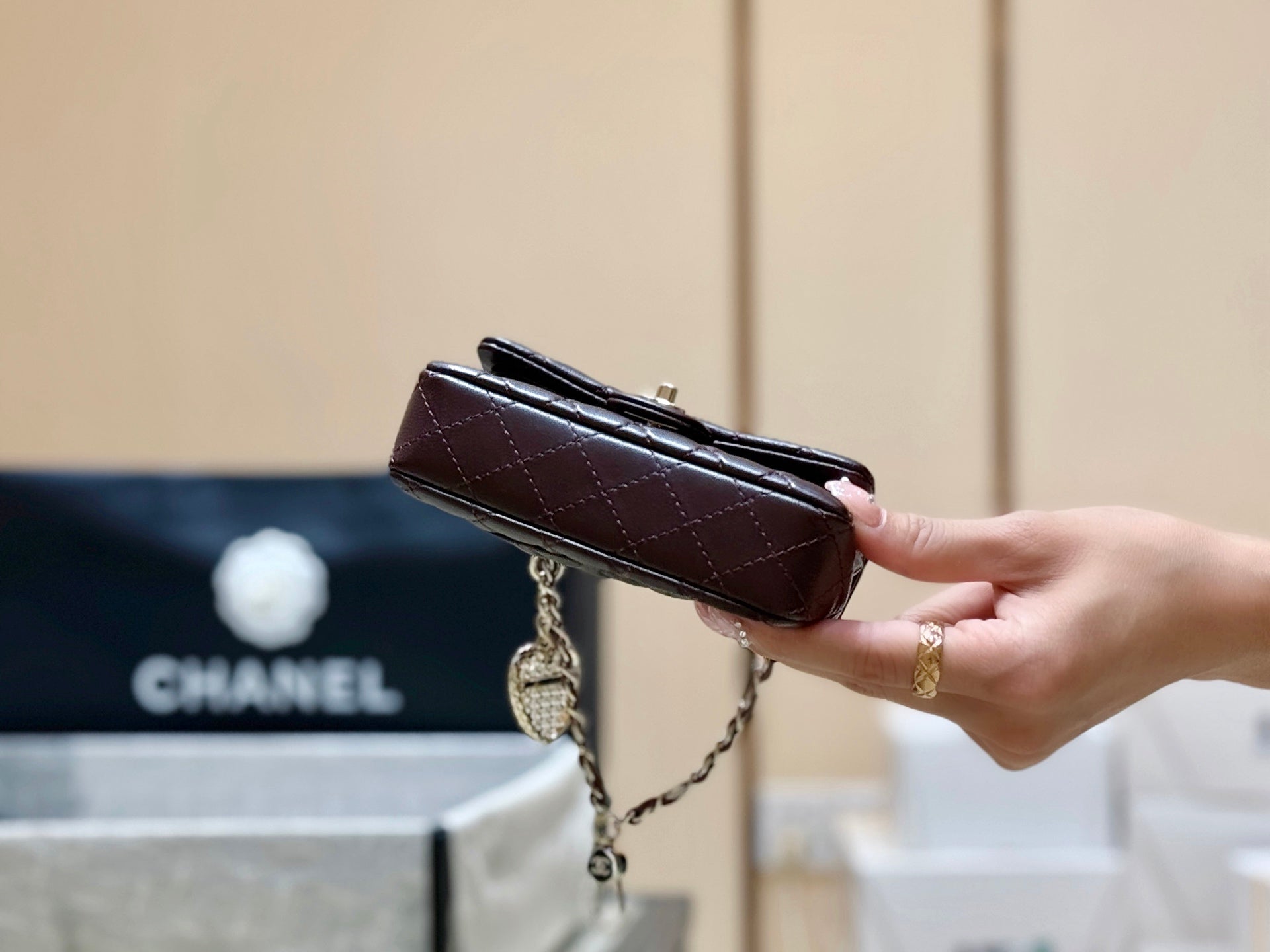 CHANEL 25S  MINI CF BAG 12 IN DARK BROWN LAMBSKIN HEART MODEL