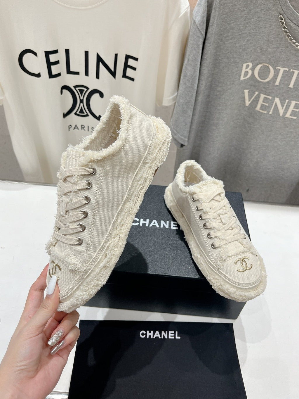 CHANEL SNEAKER WHITE DENIM FABRIC