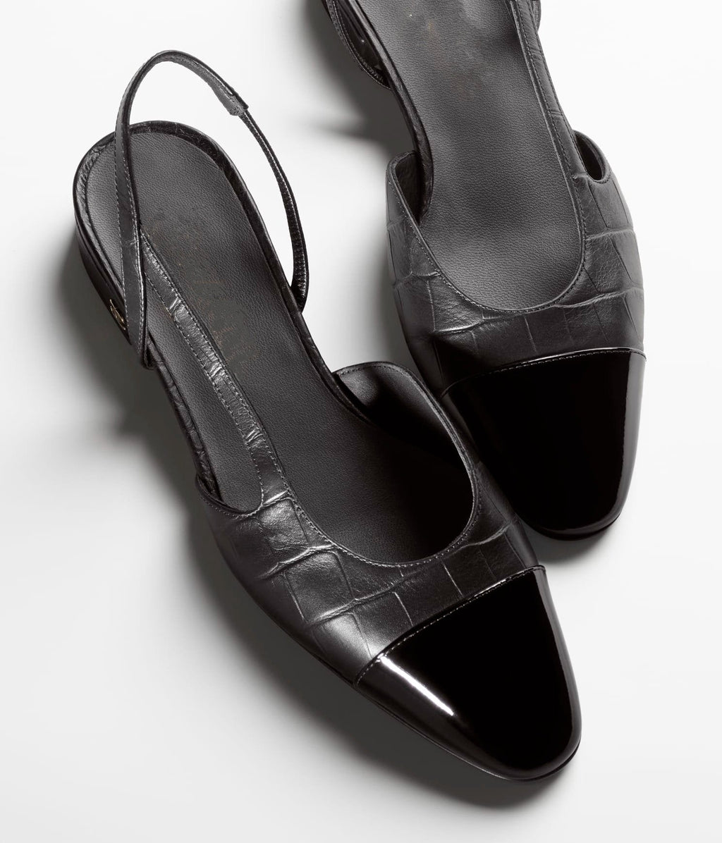 CHANEL SLINGBACKS BLACK CALFSKIN PATENT