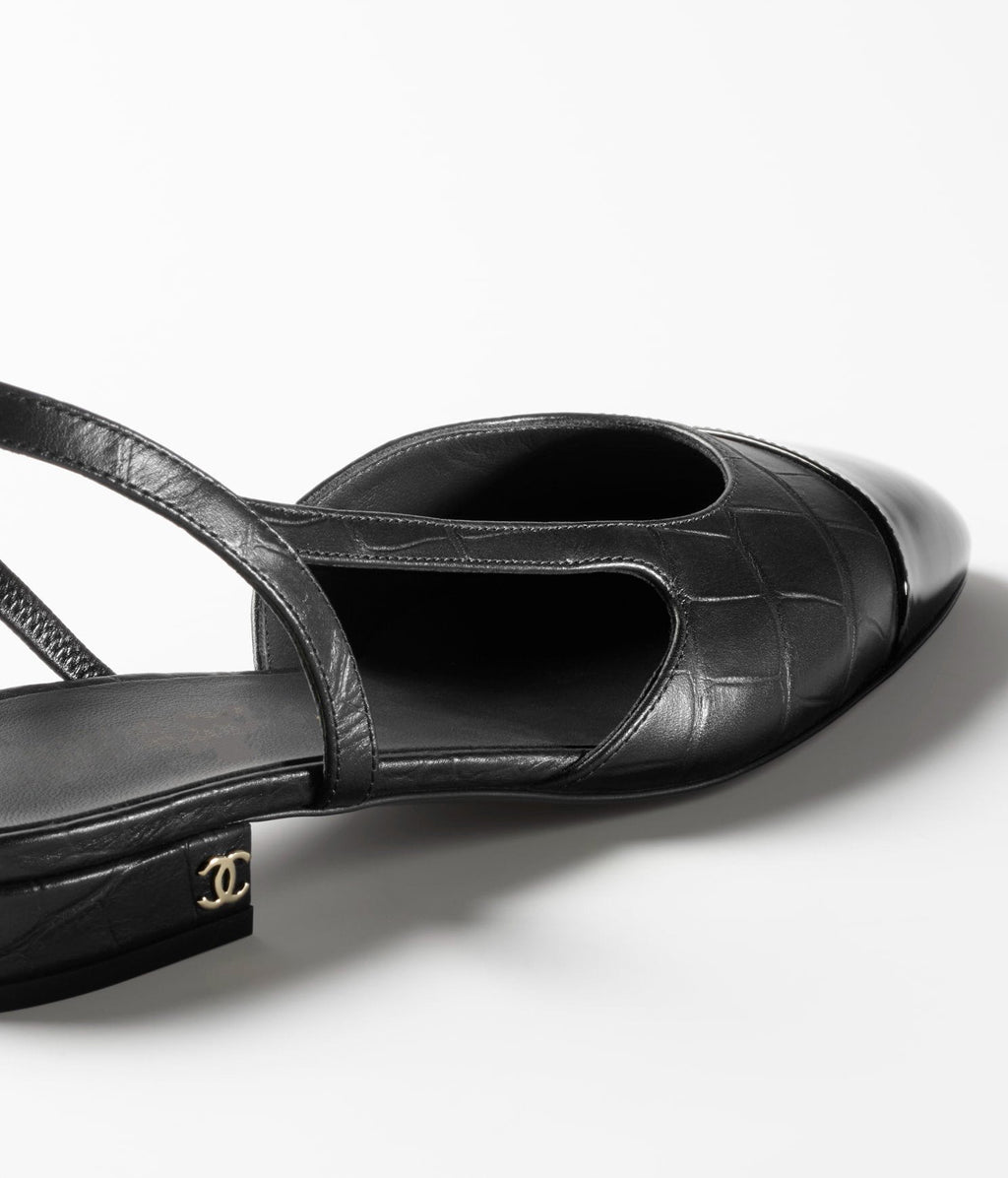 CHANEL SLINGBACKS BLACK CALFSKIN PATENT