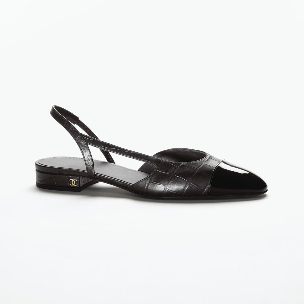 CHANEL SLINGBACKS BLACK CALFSKIN PATENT