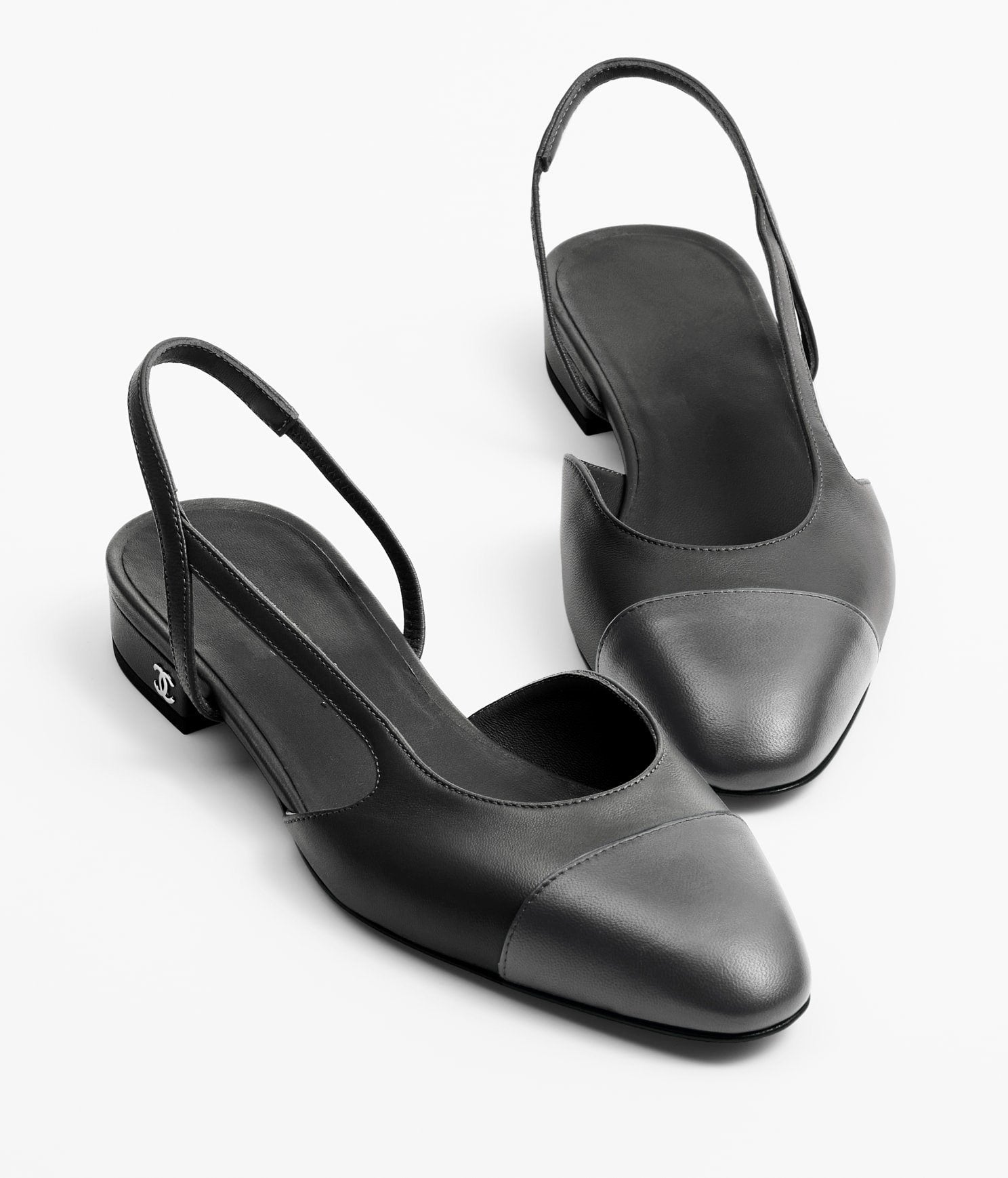 CHANEL SLINGBACKS BLACK DARK GRAY LAMBS