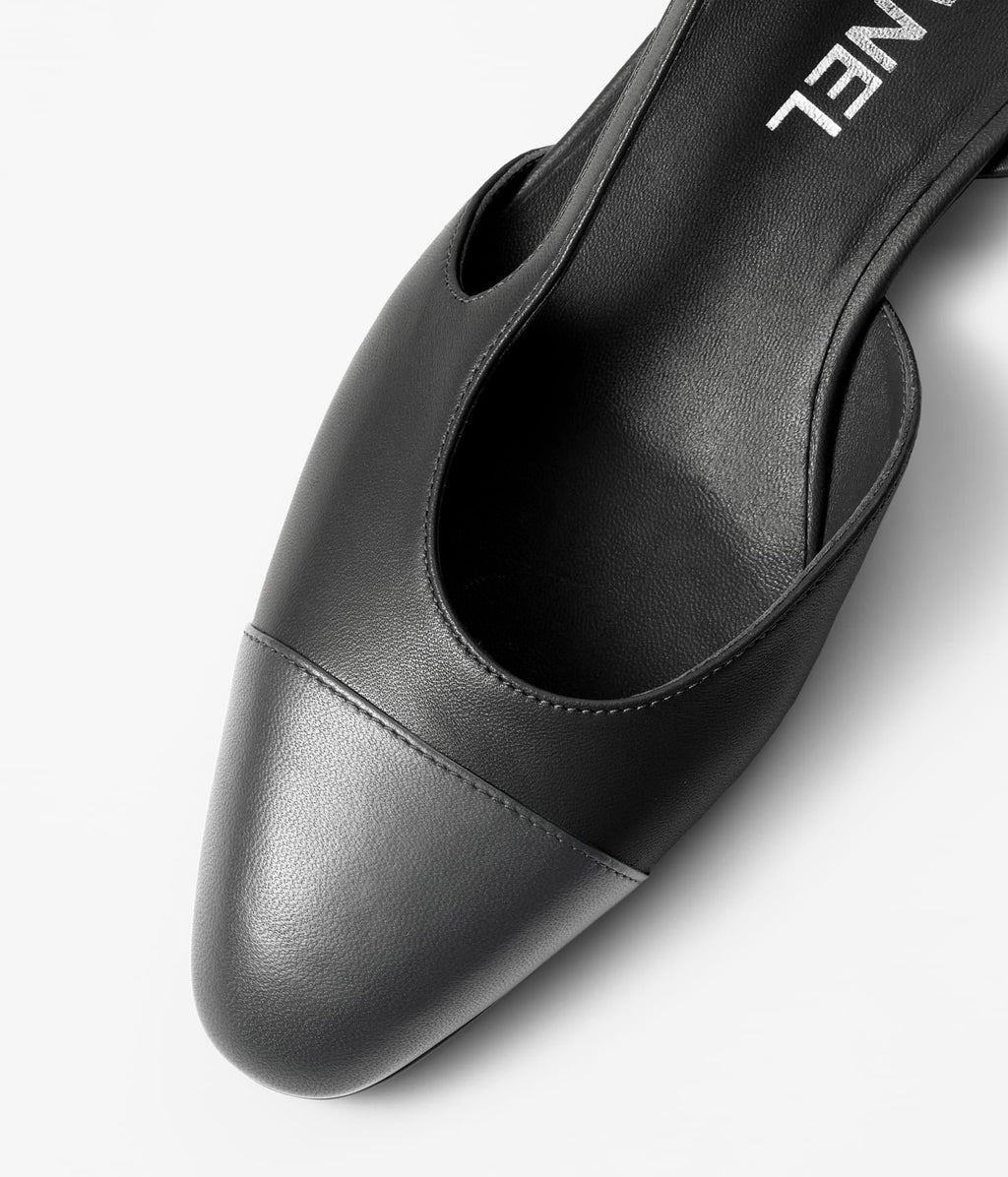CHANEL SLINGBACKS BLACK DARK GRAY LAMBS