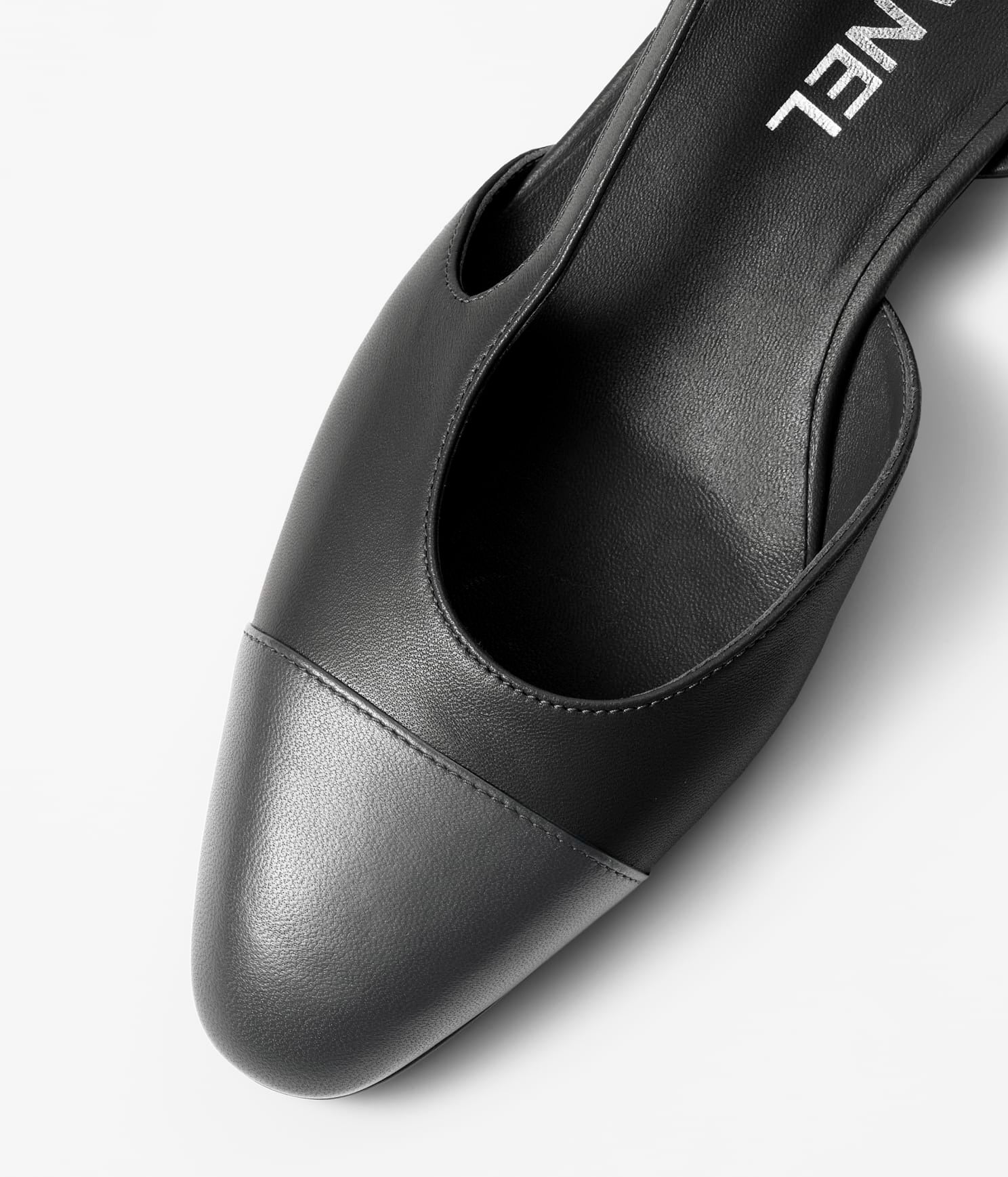 CHANEL SLINGBACKS BLACK DARK GRAY LAMBS