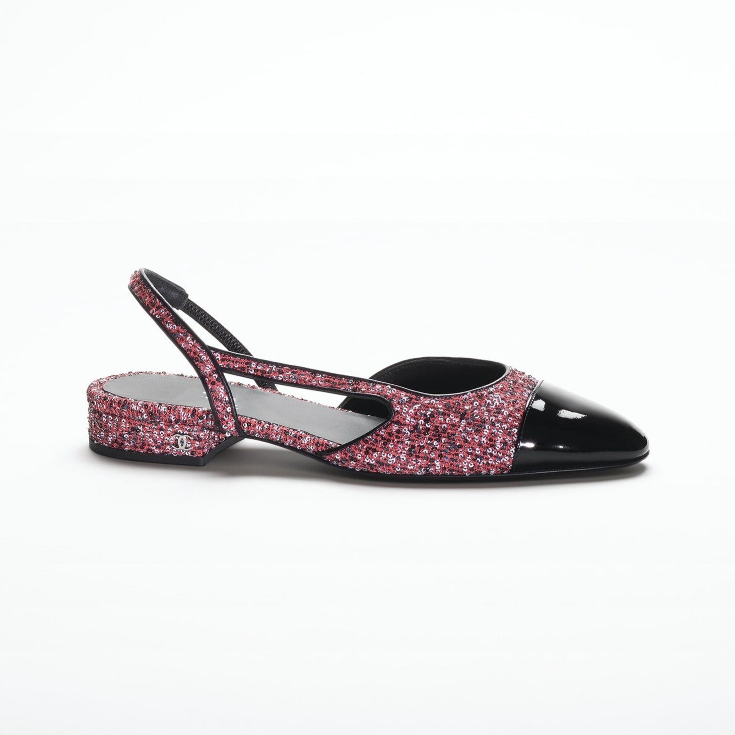 CHANEL TWEED SLINGBACKS PINK WHITE SILVER BLACK